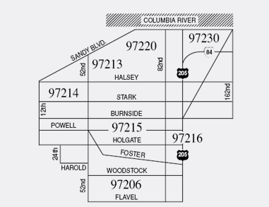 Map of East Portland area